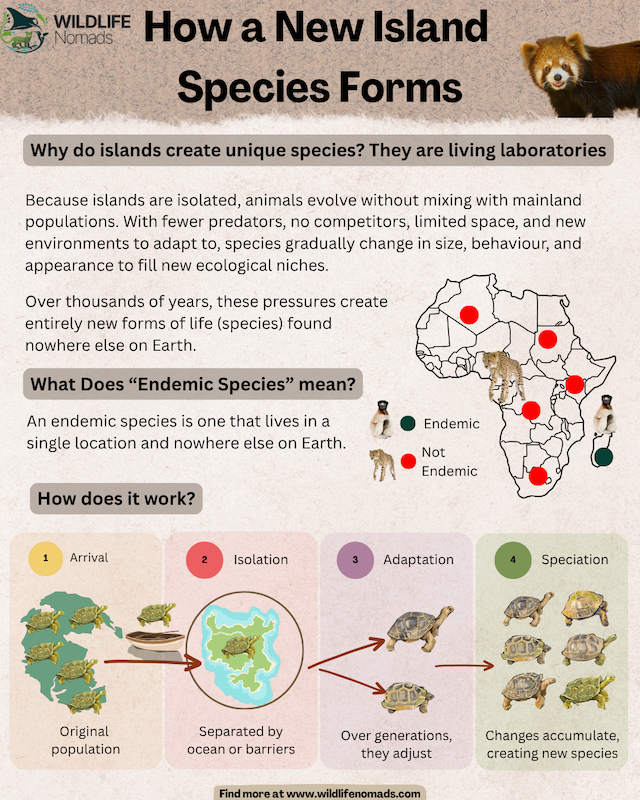 How a New Island Species Forms infographic explaining the process