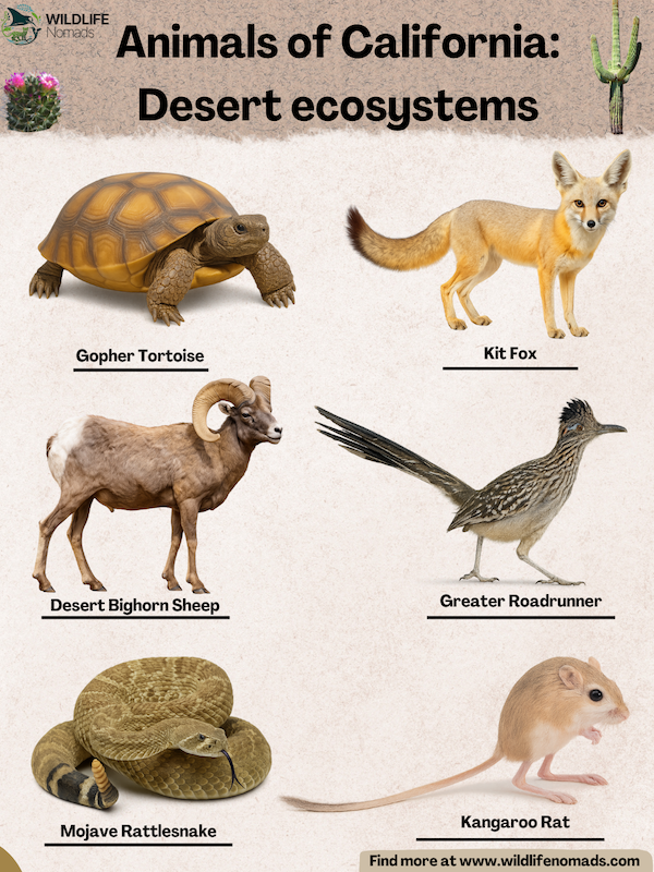 infographic showing Animals of California: Desert ecosystems