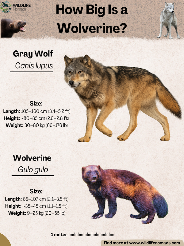 How Big Is a Wolverine? infographic comparing a wolf and a wolverine