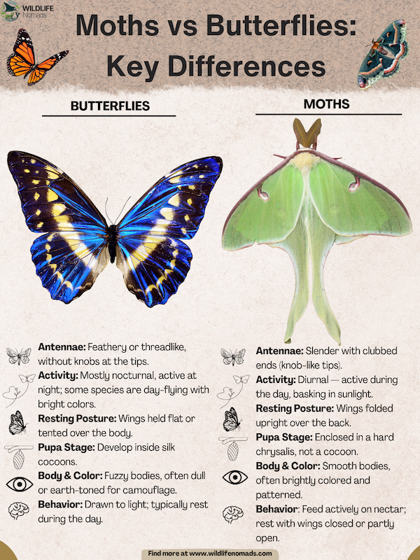 Moths vs Butterflies: Key Differences infographic