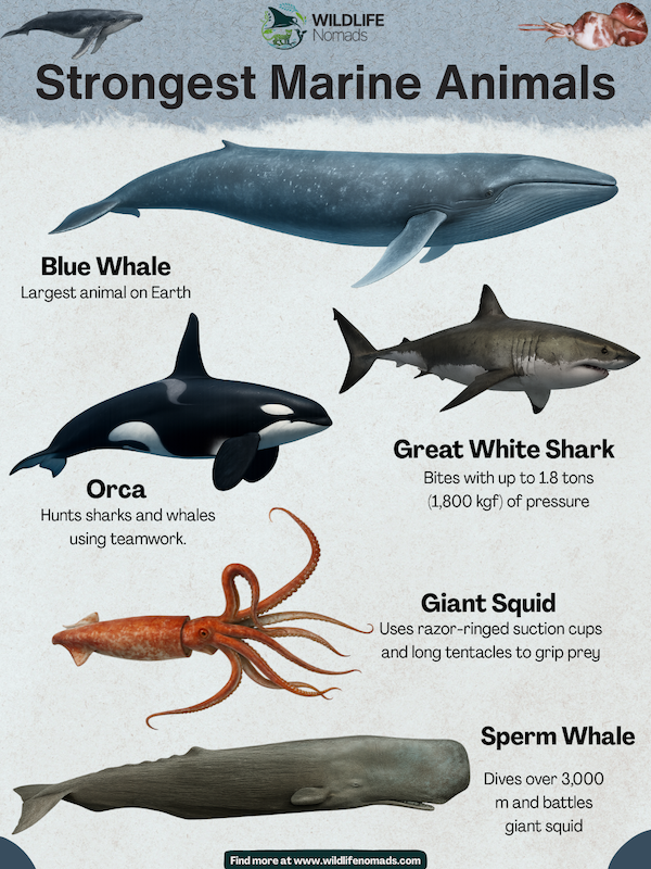 infographic showing the strongest marine animals