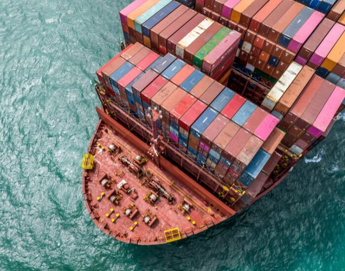 drone photo of a trading ship