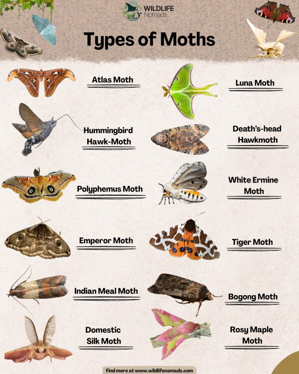 infographic showing 12 types pf moths from around the world