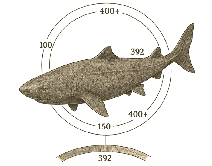 age greenland shark illustration of a greenland shark indicating its age