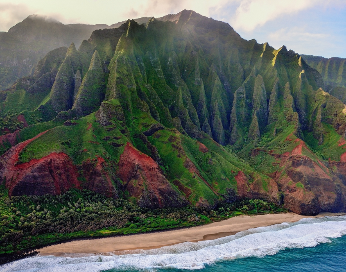 Aerial photo of a beacj in hawaii