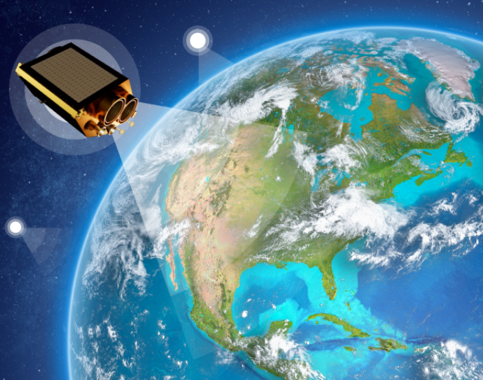 Satellite orbiting earth monitoring the planet