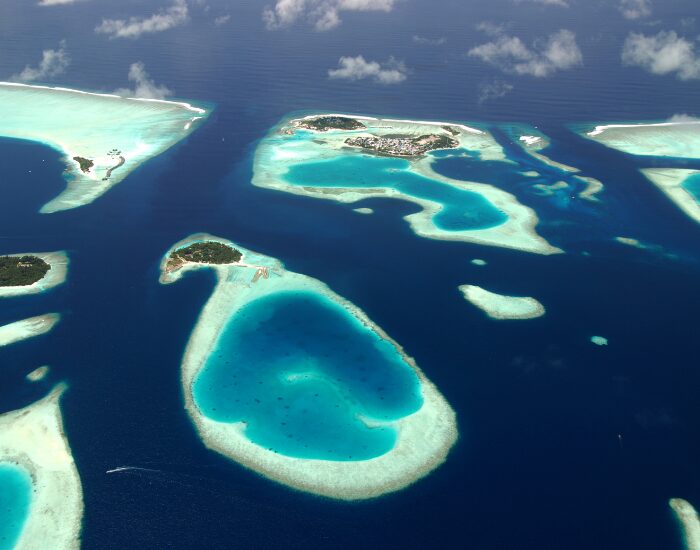 archipielago aerial photo with crystal clear water and white sand