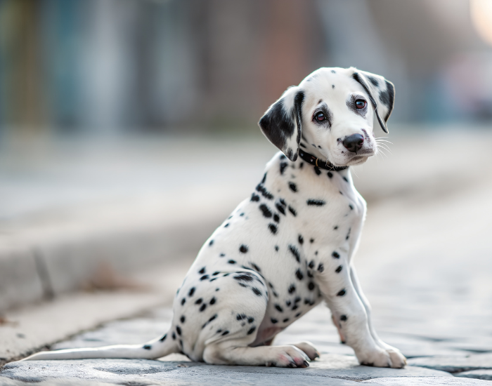 baby dalmatian sitting on the ground