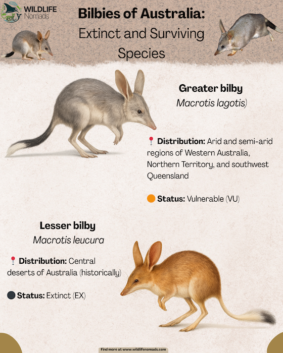 Bilbies-of-Australia-types.webp infographic showing Bilbies of Australia: Extinct and Surviving Species