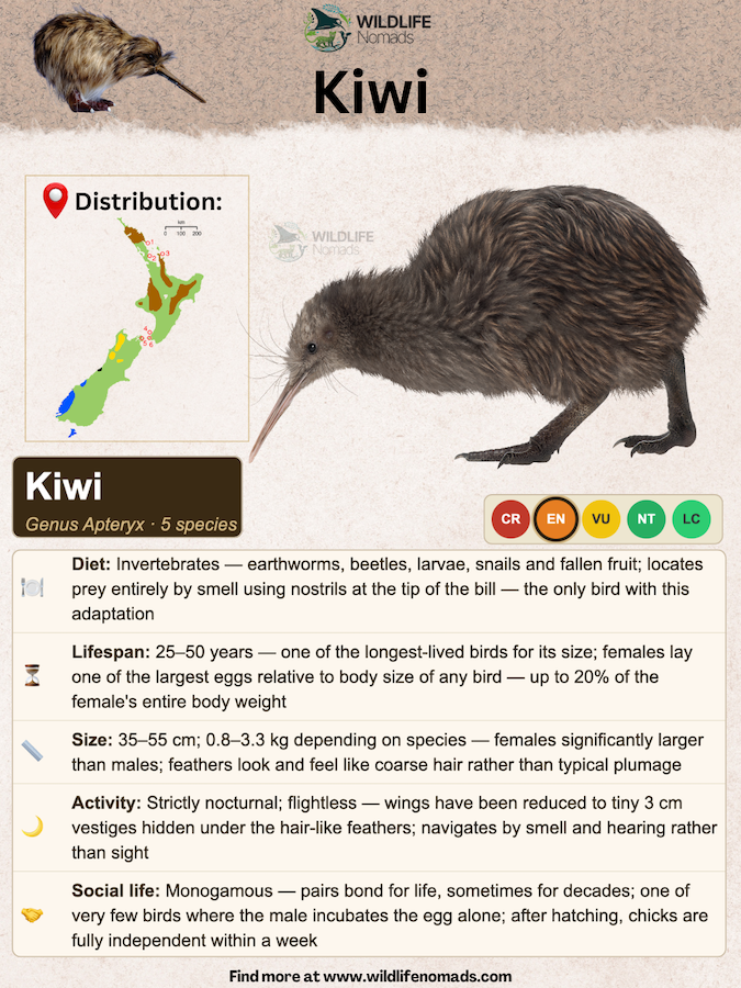 kiwi bird species profile by wildlife nomads showing important information