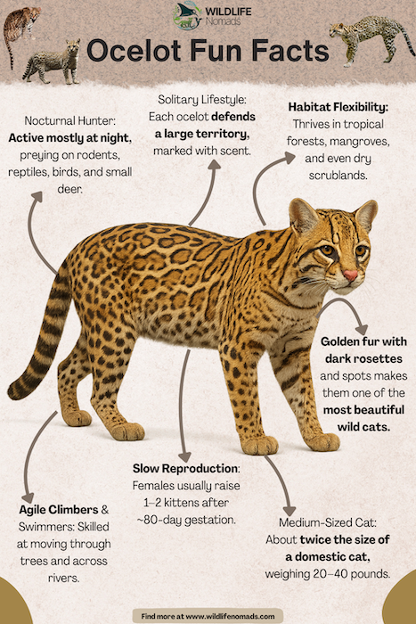 ocelot-facts.webp infographic showing facts about the ocelot