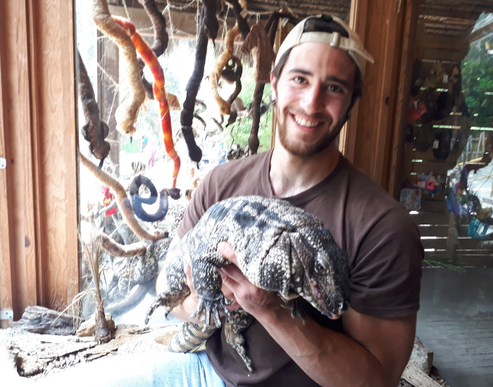 tegu-lizard.webp man carrying a tegu lizard