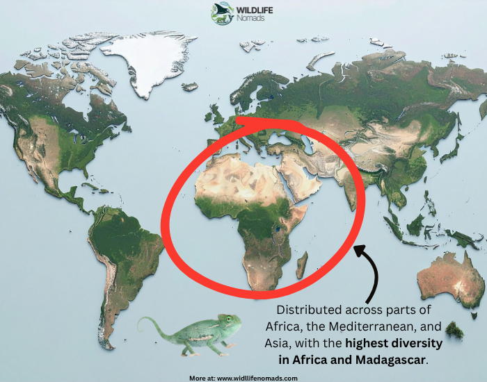 Map showing the distribution of chameleons in africa