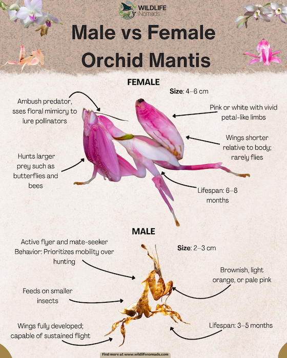 Orchid praying Mantis: Sexual Dimorphism infographic
