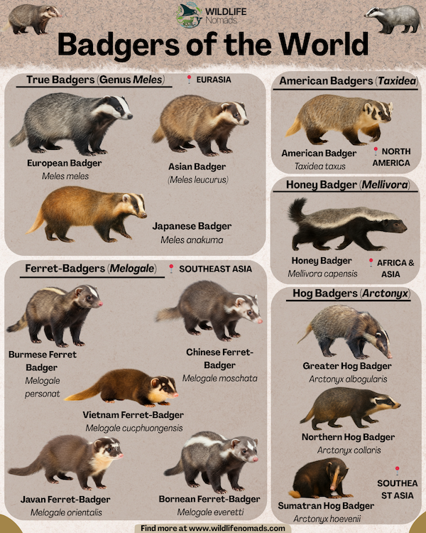 Types-of-Badgers-Around-the-World.webp Types of Badgers Around the World infographic