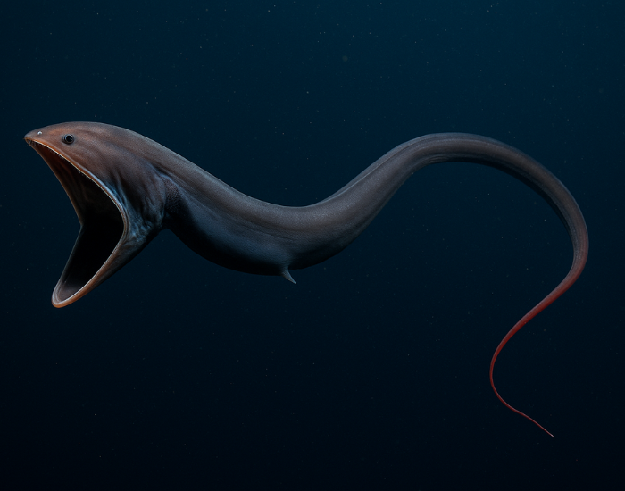 AI recreation of a pelican eel swimming