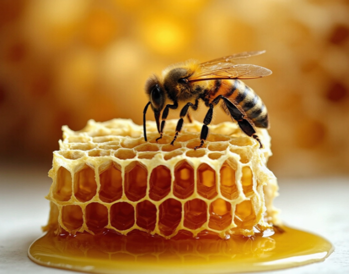honey-bee-hone.webp honey bee on top of a honey piece
