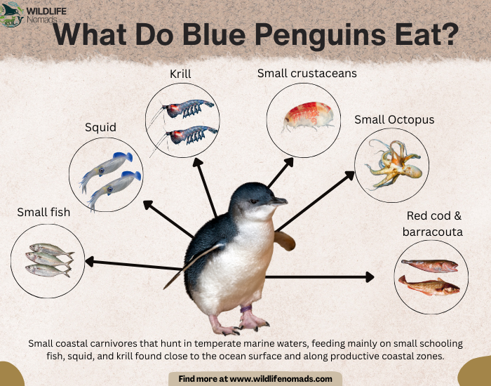 Little-blue-penguin-diet.webp infographic showing the diet of little penguins