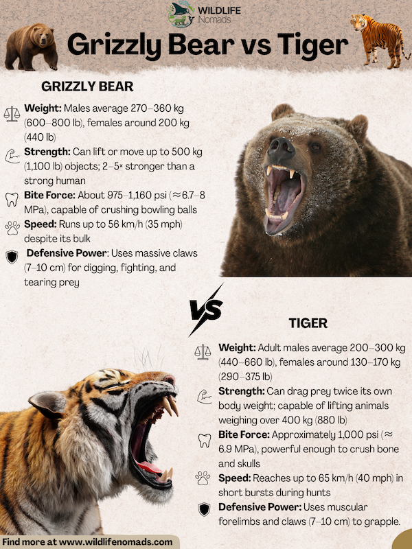 Strongest-Land-Animals-Grizzly-bear-vs-tiger.webp Who would win: a Gorilla or a Grizzly Bear? infographic