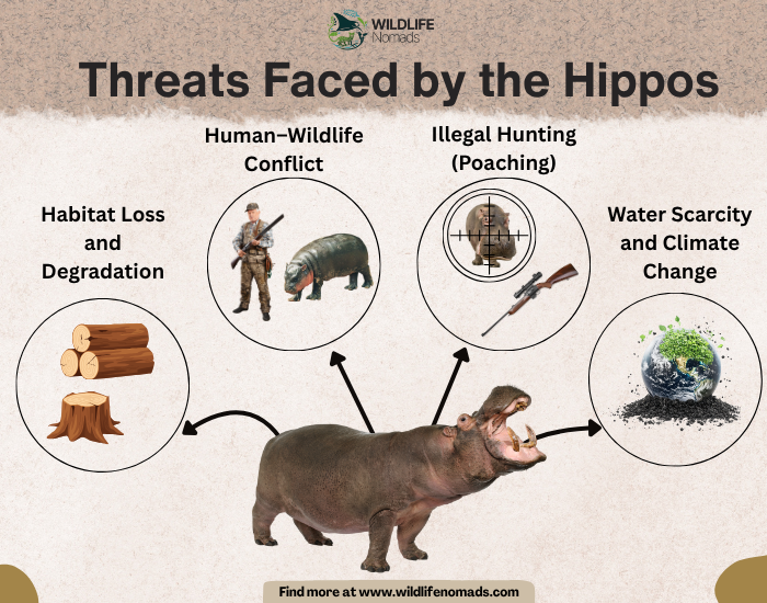 Threats-Faced-by-the-hippos.webp infographic showing Threats Faced by the Hippos