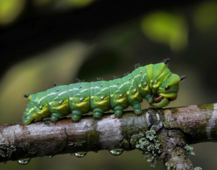 caterpillarPolyphemus-moth-Antheraea-polyphemus.webp caterpillar of Polyphemus moth walking on a branch
