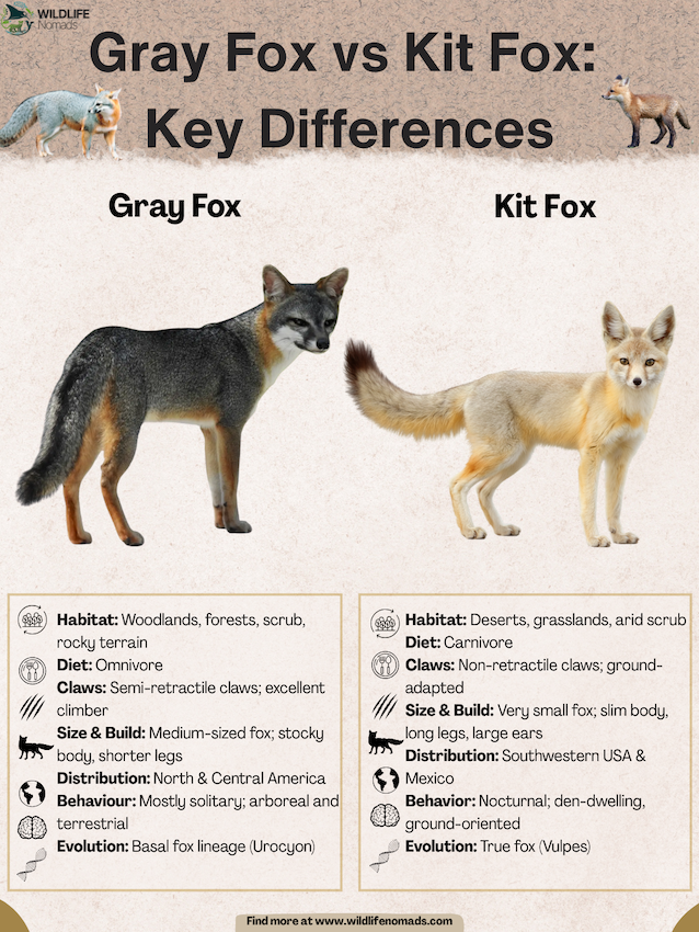 Gray Fox vs Kit Fox:  Key Differences infographic