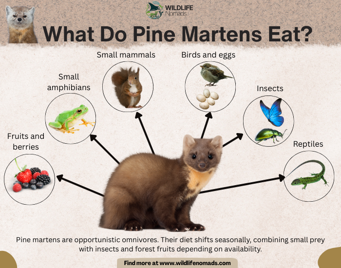 What Do Pine Martens Eat? infographic showing their diet