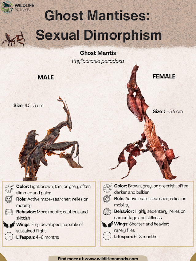 Ghost-Mantises-Sexual-Dimorphism.webp Ghost Mantises: Sexual Dimorphism infographic comparing male and female
