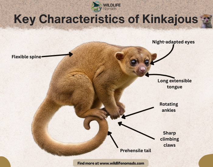 Key Characteristics of Kinkajous infographic