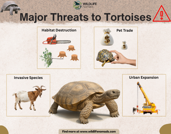 infographic showing major threats faced by all types of toroises