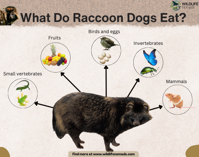What Do Raccoon Dogs Eat? infographic showing their diet