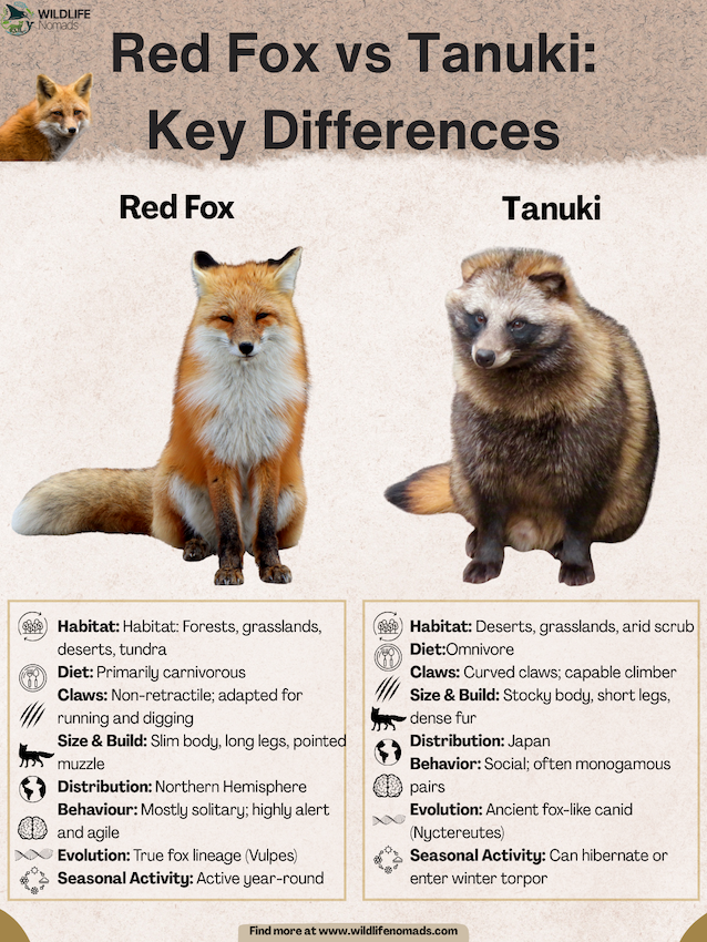 Red-Fox-vs-Tanuki-Key-Differences.webp infographic showing Red Fox vs Tanuki: Key Differences