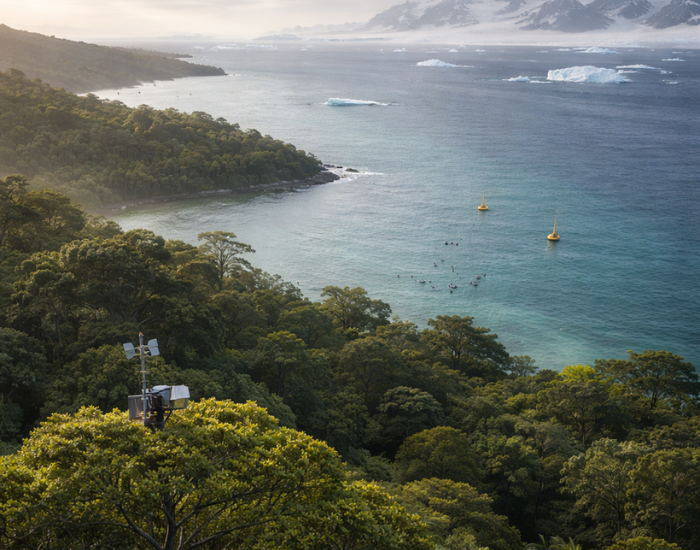 panoramic view of a beach and an island