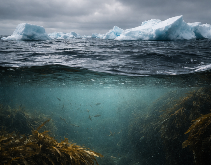 ocean-darkening.webp panoramic view of the ocean and icebergs