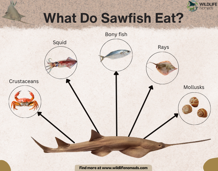 infographic showing a sawfish and its diet