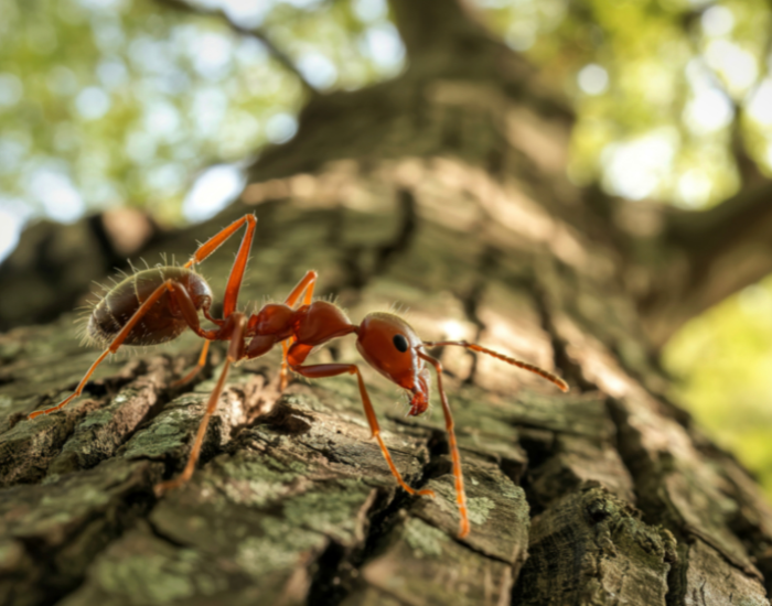 red wood ant walking on a tree