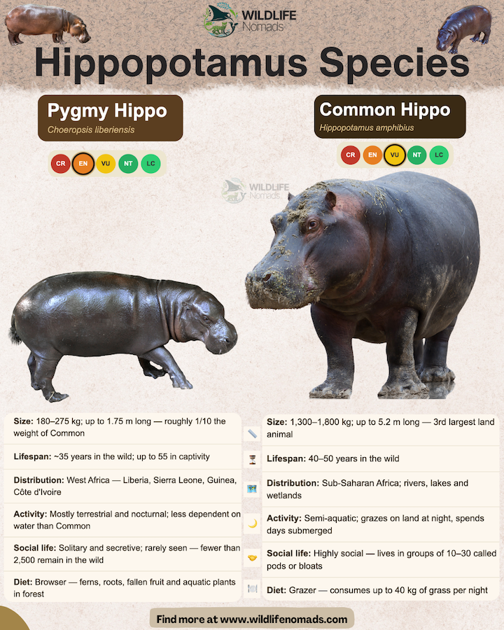 Hippopotamus-Species-types-by-wildlife-nomads.webp Hippopotamus Species infographic showing two of them