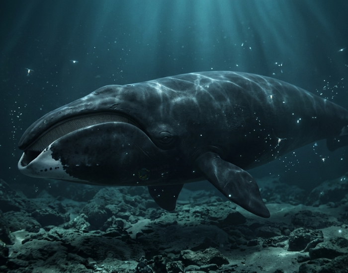 bowhead-whale-ai-illustrations.webp realistic ai illustration of swimming underwater