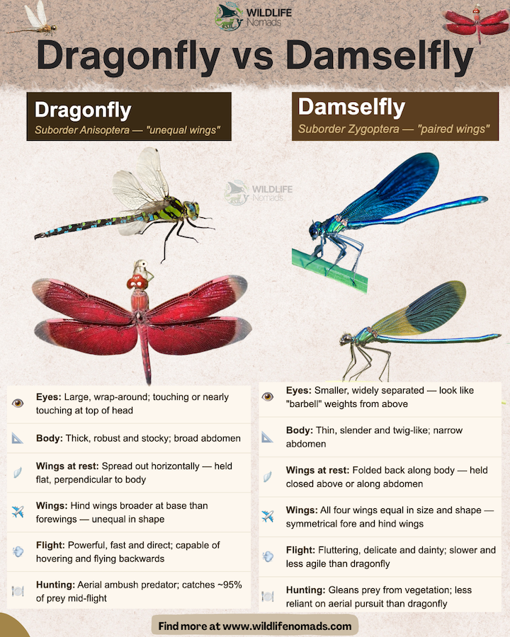differences-between-Dragonfly-vs-Damselfly-infographic-by-wildlif-enomads.webp infographic comparing Dragonfly vs Damselfly