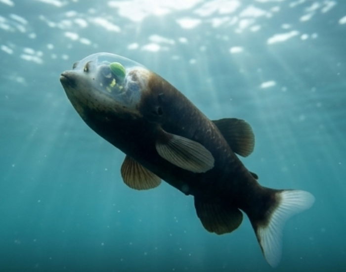 Barreleye-fish-ascending.webp barreleye fish ascending in the ocean