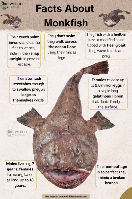 Facts About Monkfish infographic chart showing seven facts