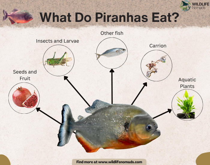 What-Do-Piranhas-Eat.webp Piranha diet infographic chart showing main food sources