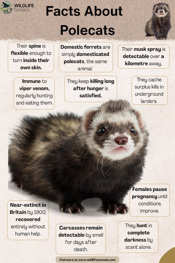 a photo of a polecat and text boxes with facts around it
