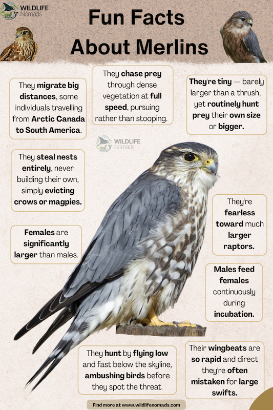 Fun Facts About Merlins chart infographic by wildlife nomads