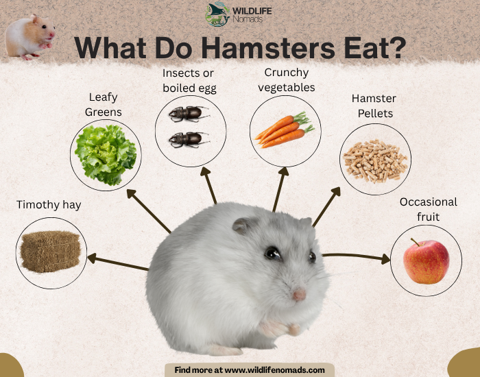 What Do Hamsters Eat? infographic showing six main food sources