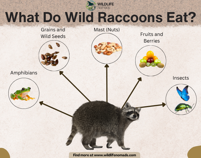an infographic showing the diet of wild raccoons