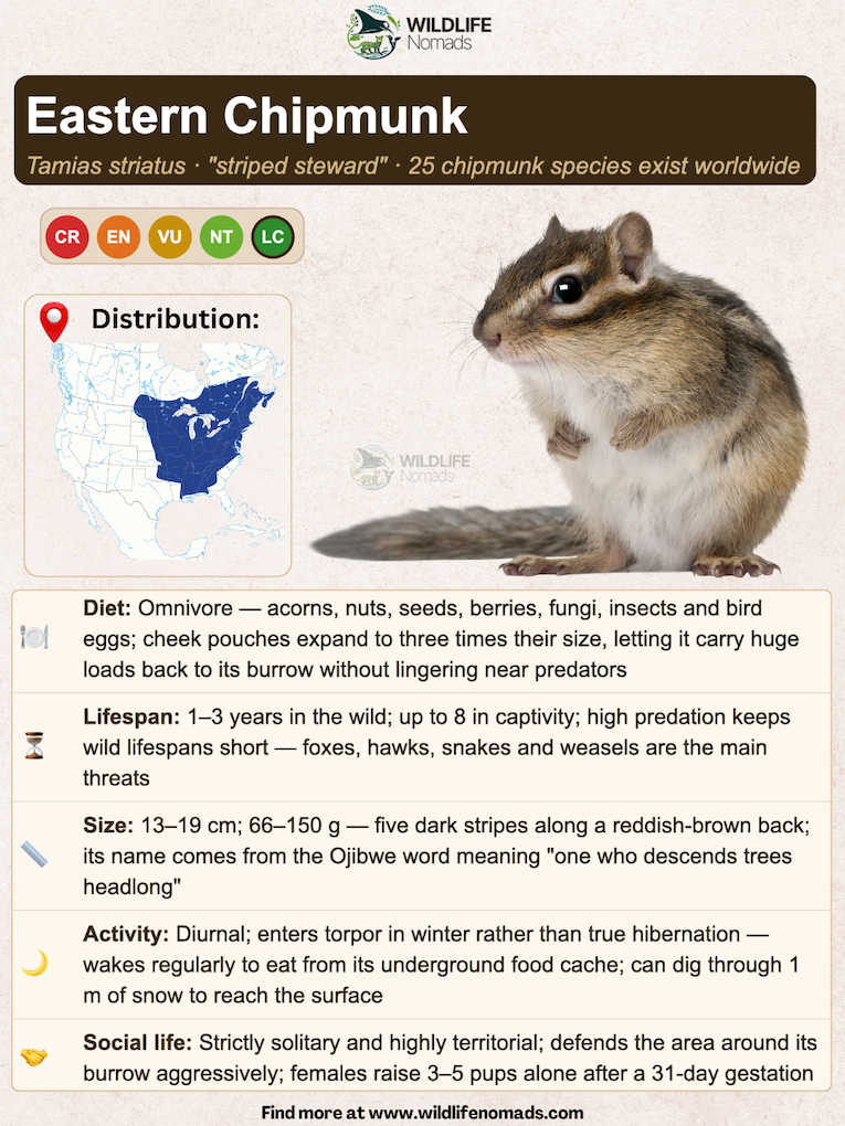 Eastern Chipmunk species profile depicting important information
