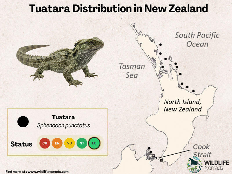 a map of new zealand showing the distribution of tuataras