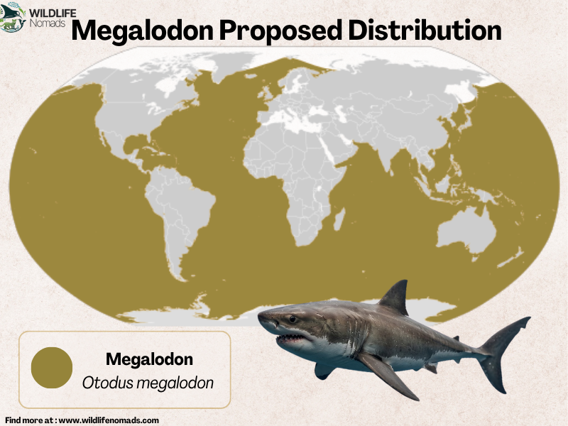 a world map showing the distribution of a megalodon