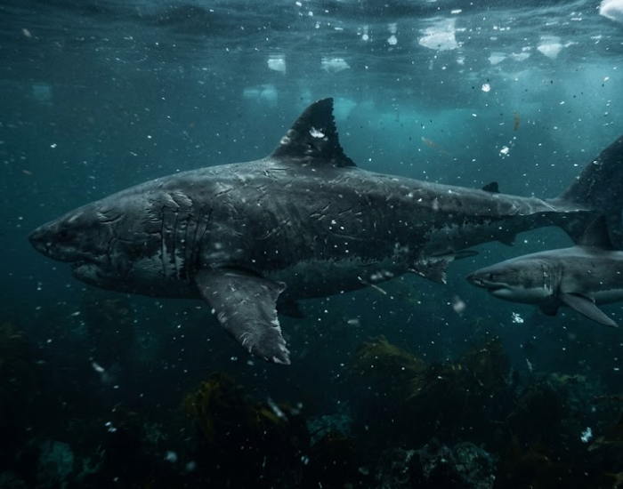 a megalodon swimming
